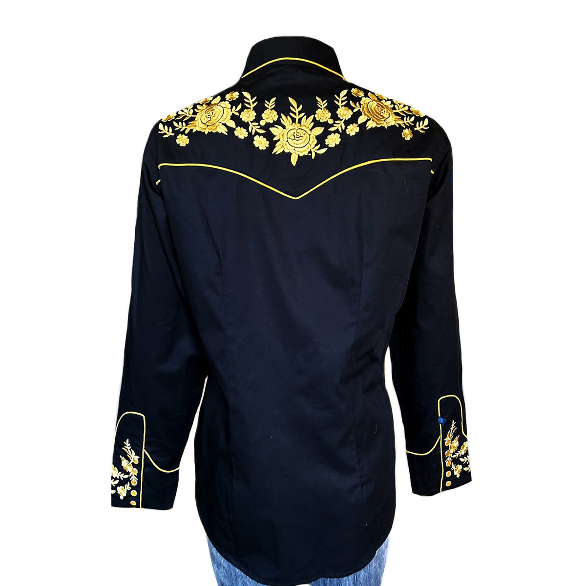 Women vintage western shirt by Rockmount Ranch Wear, floral embroidered western wear with contrast piping