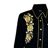 Women's Vintage Black Cascading Floral Embroidered Western Shirt by Rockmount Ranch Wear with fringe