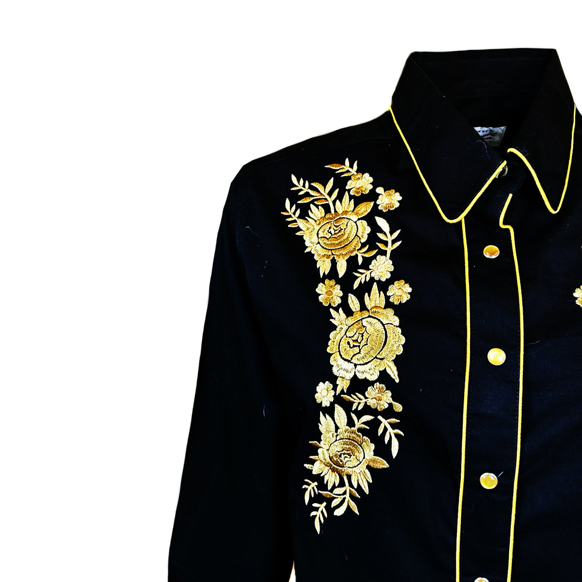 Women's Vintage Black Cascading Floral Embroidered Western Shirt by Rockmount Ranch Wear with fringe