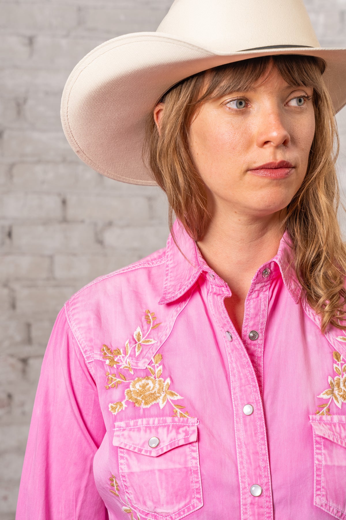 Women27s Soft Pink Floral Embroidered Western Shirt by Rockmount Ranch Wear, vintage embroidered floral snap button