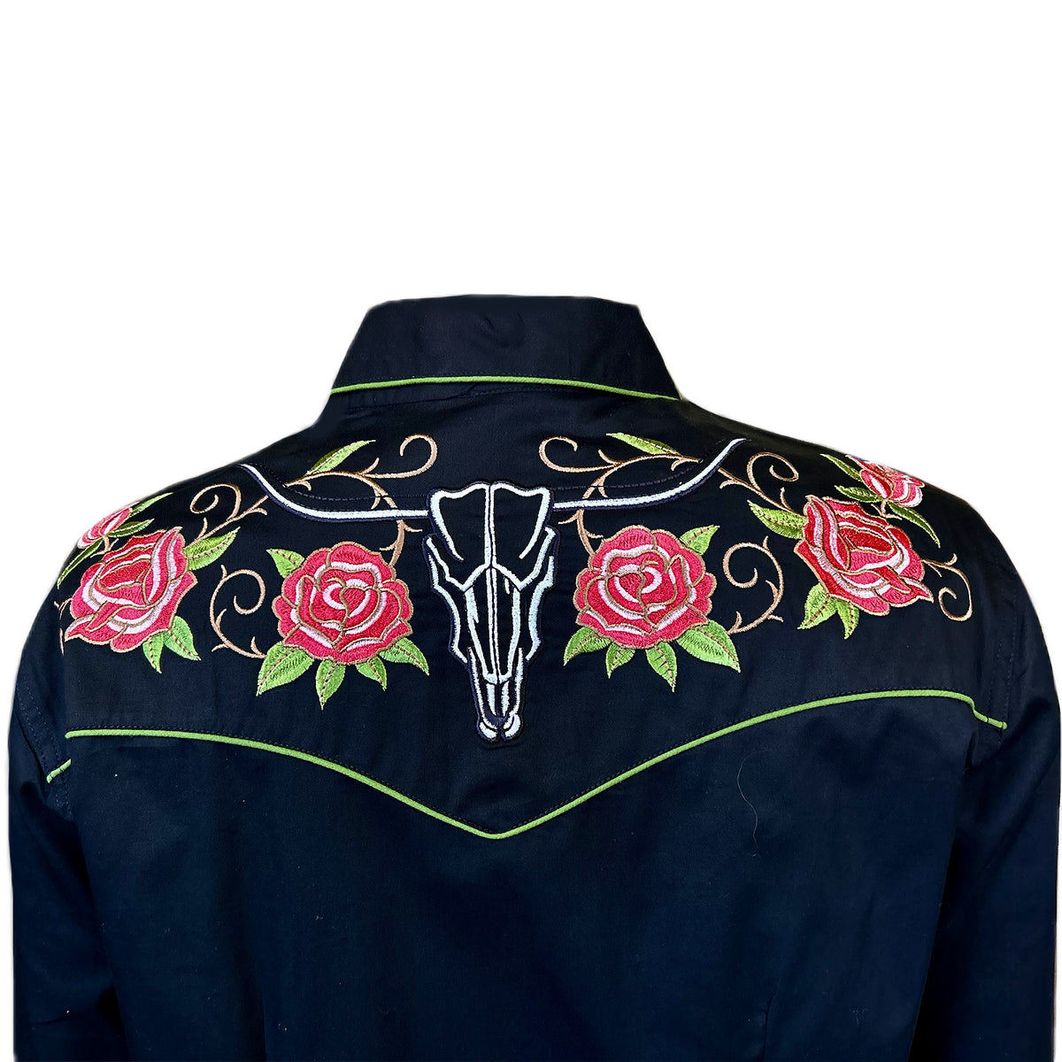 Women's Vintage Black Steer Longhorn & Floral Embroidered Western Shirt - Rockmount
