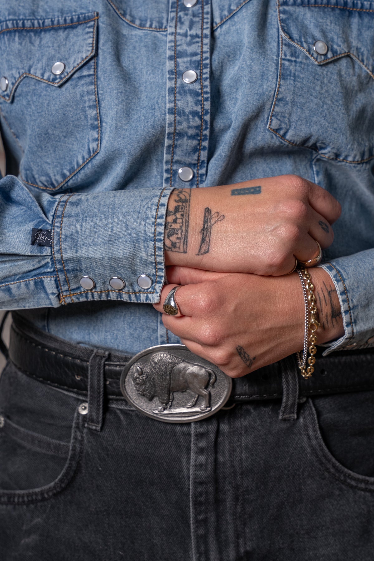 Women's USA 250th America the Beautiful Embroidered Western Shirt by Rockmount Ranch Wear in vintage denim with snaps