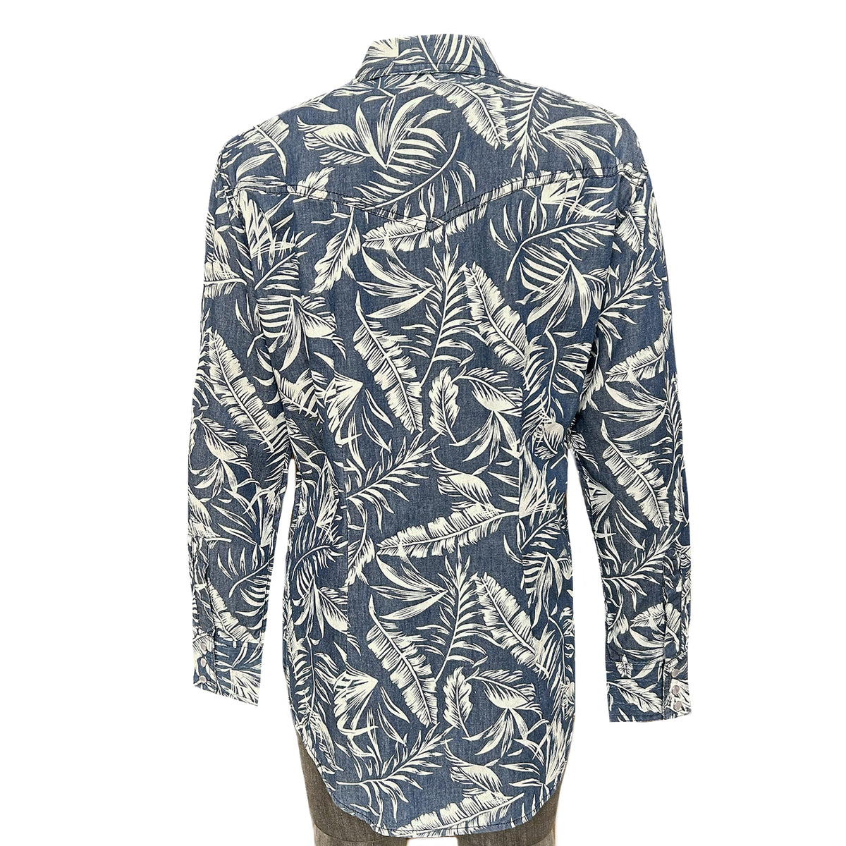 Women's Denim Floral Print Western Shirt by Rockmount Ranch Wear in indigo denim with floral print