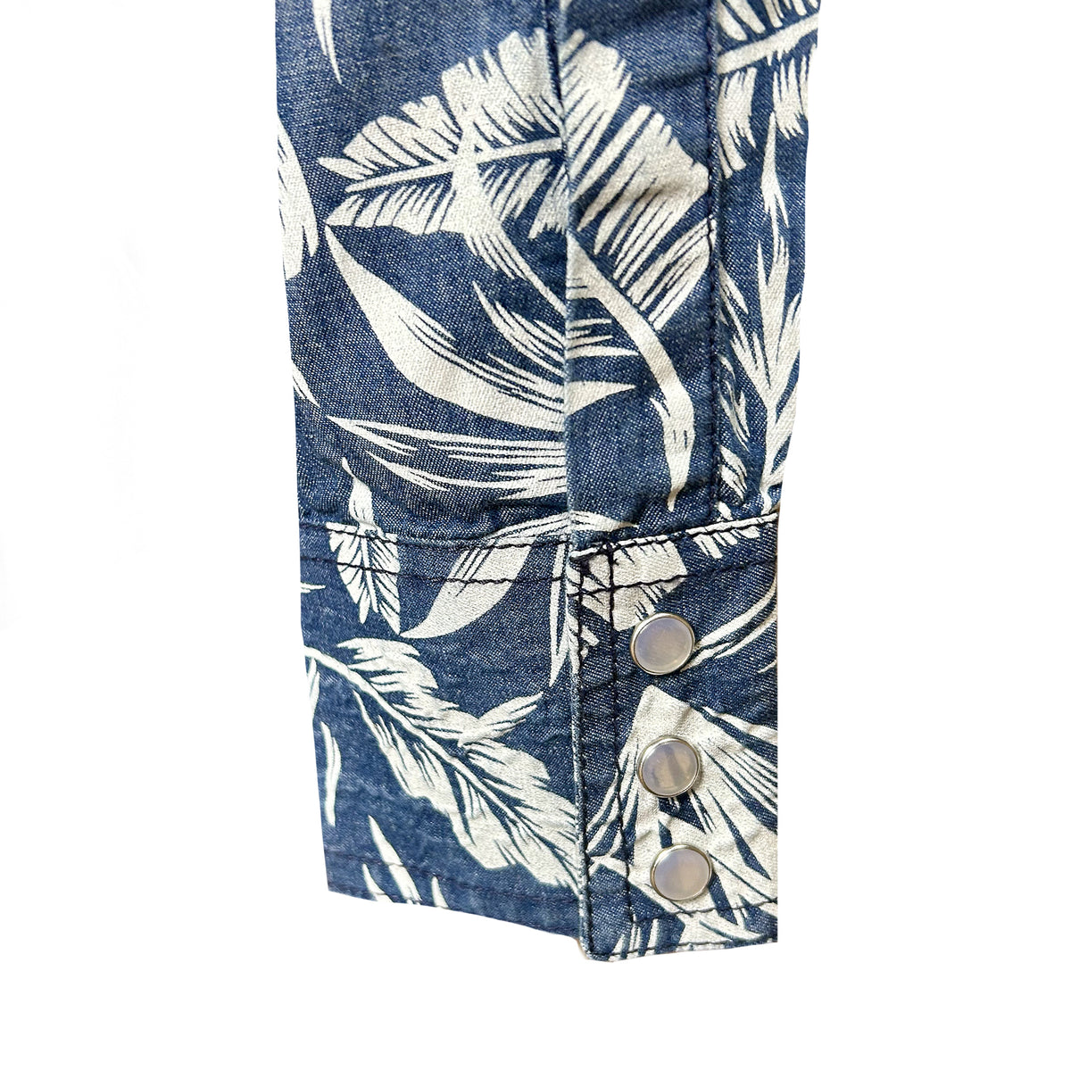 Women's Denim Floral Print Western Shirt by Rockmount Ranch Wear in indigo denim with floral print