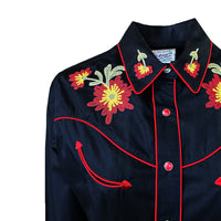 Women's Vintage Black Floral Embroidered Western Shirt by Rockmount Ranch Wear with floral embroidery and snap buttons