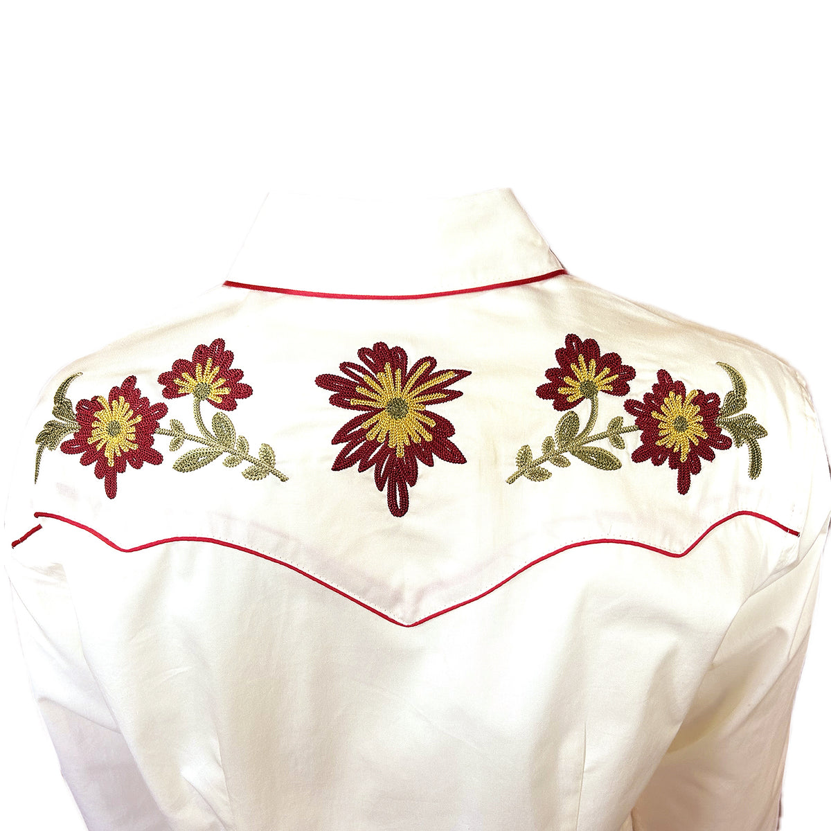 Women's Vintage Ivory Floral Embroidered Western Shirt by Rockmount Ranch Wear with floral embroidered chenille