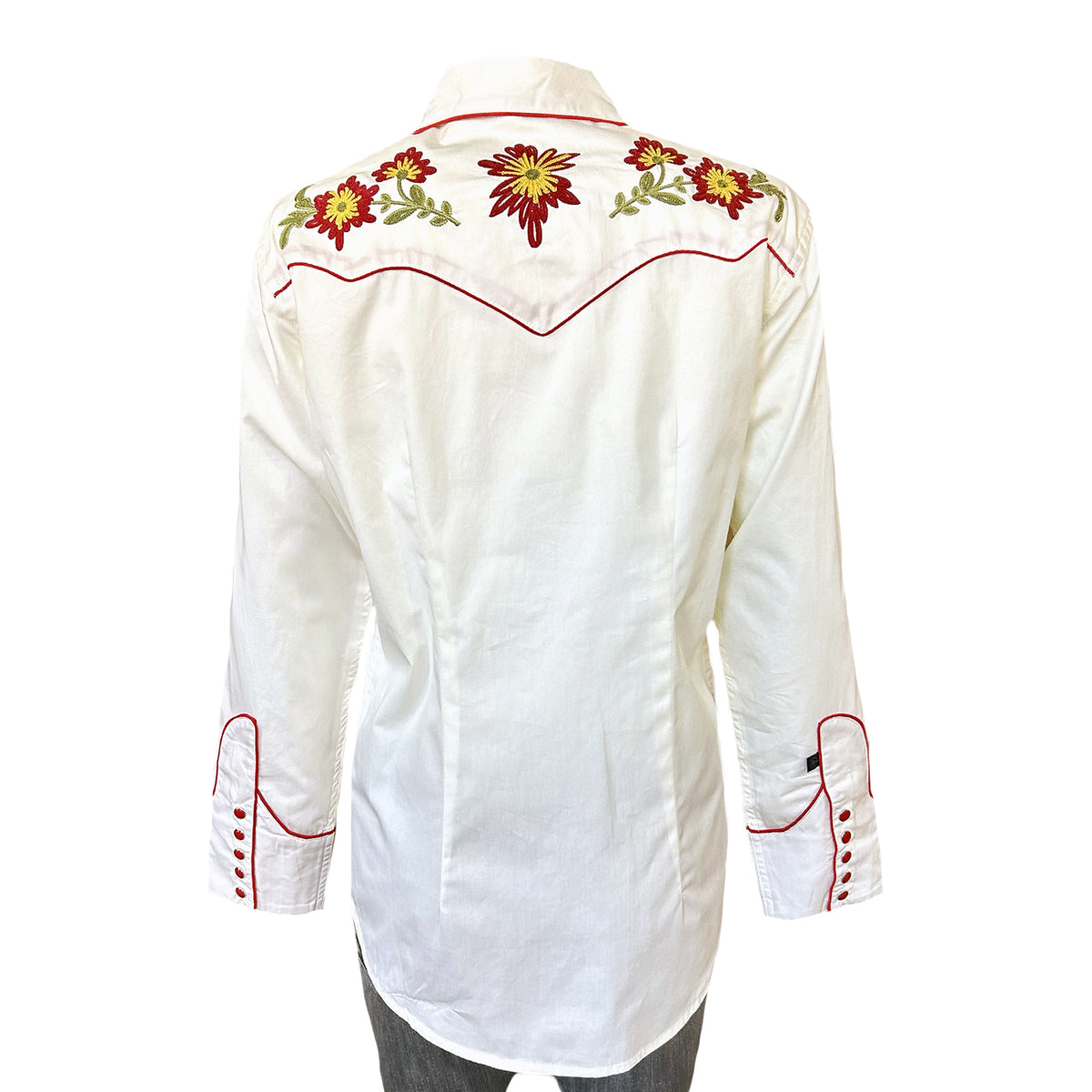 Women's Vintage Ivory Floral Embroidered Western Shirt by Rockmount Ranch Wear with chenille embroidery and floral details