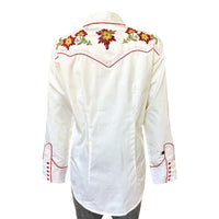 Women's Vintage Ivory Floral Embroidered Western Shirt by Rockmount Ranch Wear with chenille embroidery and floral details