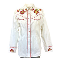 Rockmount Ranch Wear vintage western shirt in ivory with floral embroidered front and chenille embroidery