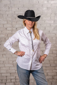 Women's Solid White 100 Cotton Western Shirt by Rockmount Ranch Wear with round white snaps