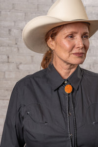 Women's Solid Black 100 percent Cotton Western Shirt by Rockmount Ranch Wear with smile pocket embroidered arrow ends