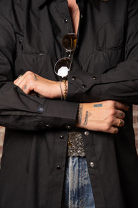 Women's Solid Black 100 Cotton Western Shirt by Rockmount Ranch Wear with snap button shirt details