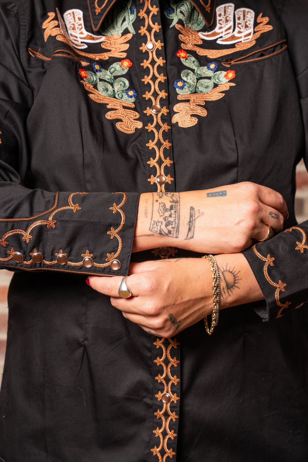 Women's Vintage Cactus Cowgirl Boots Embroidered Western Shirt in Black by Rockmount Ranch Wear, vintage western shirt