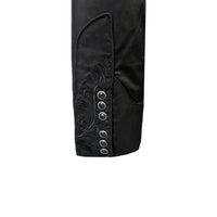 Women27s vintage black-on-black Tooling embroidered western shirt by Rockmount Ranch Wear with snap button cuffs