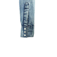 Women's Denim and Red Tooling Embroidered Western Dress by Rockmount Ranch Wear in vintage denim with snap button placket