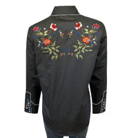 Women's Grey Floral Bouquet Embroidered Western Shirt by Rockmount Ranch Wear with floral embroidery on cuffs