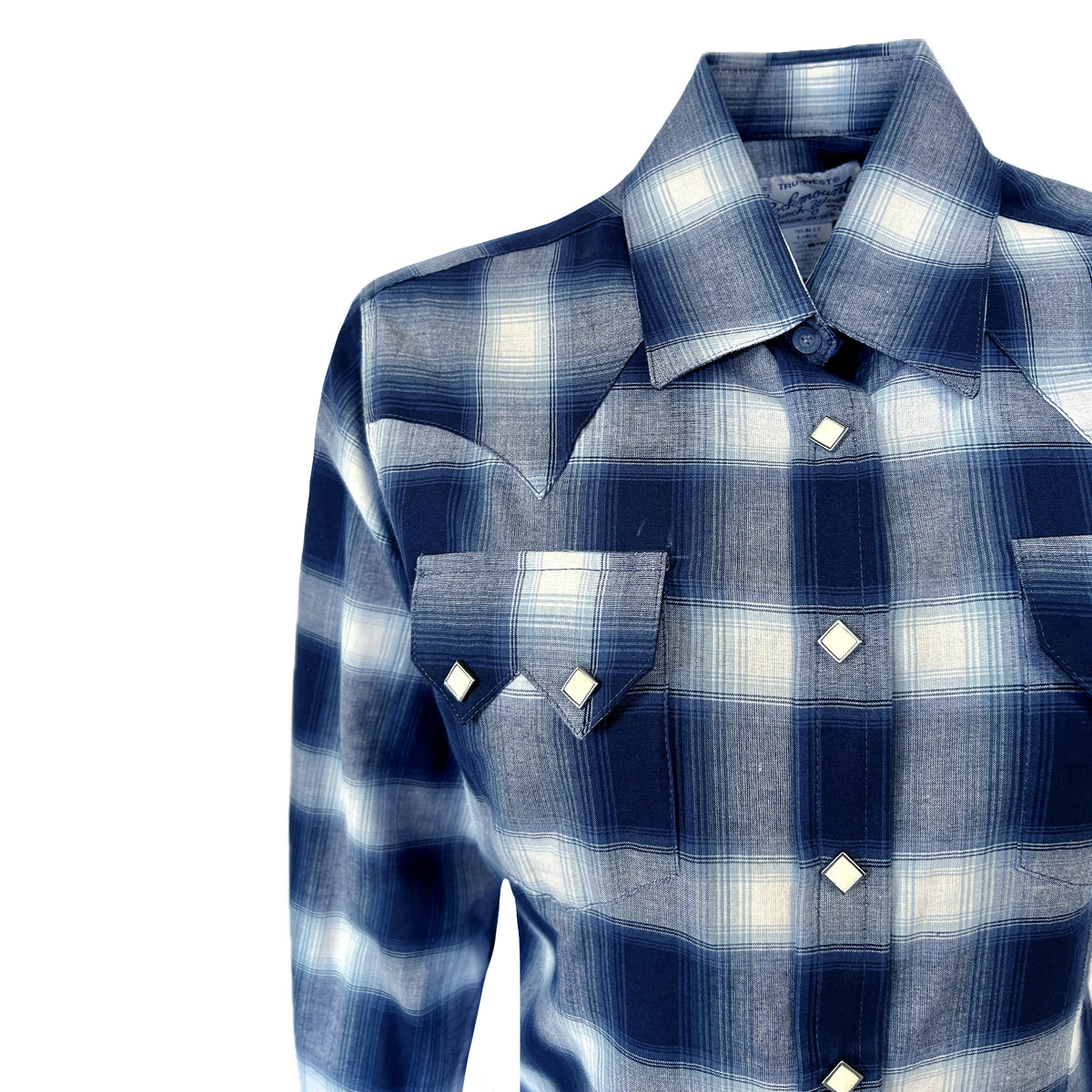 Women's Blue & White Shadow Plaid Sawtooth Western Shirt - Rockmount