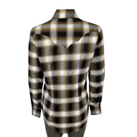 Women's Brown and Rust Shadow Plaid Sawtooth Western Shirt by Rockmount Ranch Wear in vintage plaid cotton