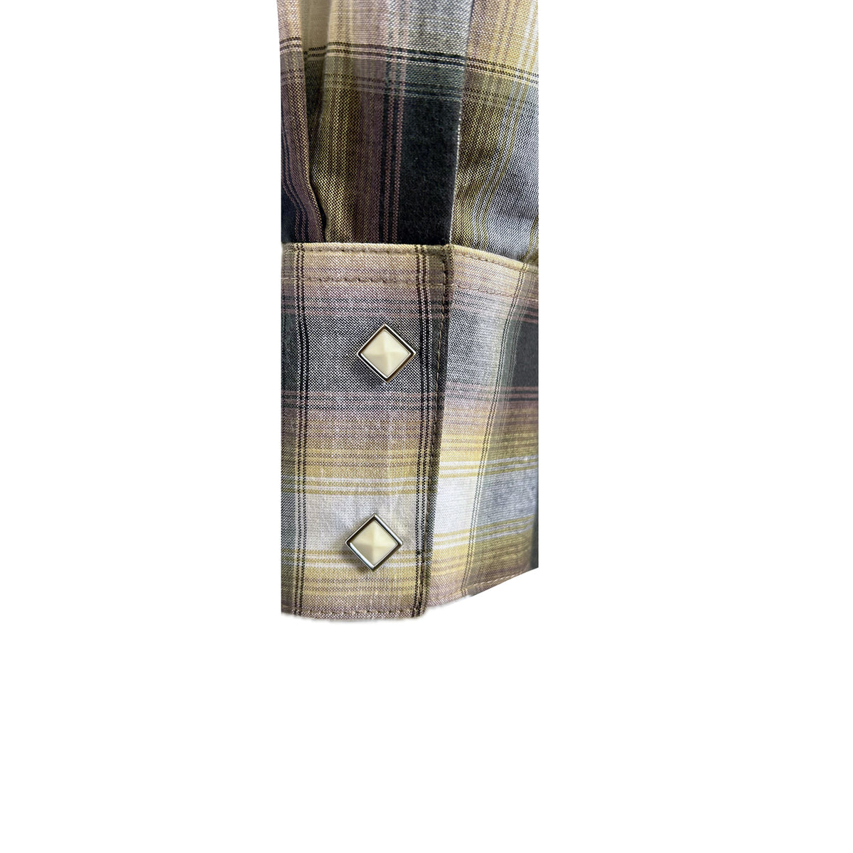 Women Brown and Rust Shadow Plaid Sawtooth Western Shirt by Rockmount Ranch Wear with sawtooth pocket snaps