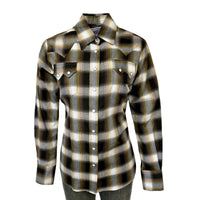 Womens Brown and Rust Shadow Plaid Sawtooth Western Shirt by Rockmount Ranch Wear with sawtooth pocket
