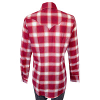 Women's Red and White Shadow Plaid Sawtooth Western Shirt by Rockmount Ranch Wear with sawtooth pocket and diamond snaps