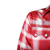 Women Red and White Shadow Plaid Sawtooth Western Shirt by Rockmount Ranch Wear with shadow plaid pattern