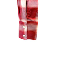 Women's Red and White Shadow Plaid Sawtooth Western Shirt by Rockmount Ranch Wear with snap button front