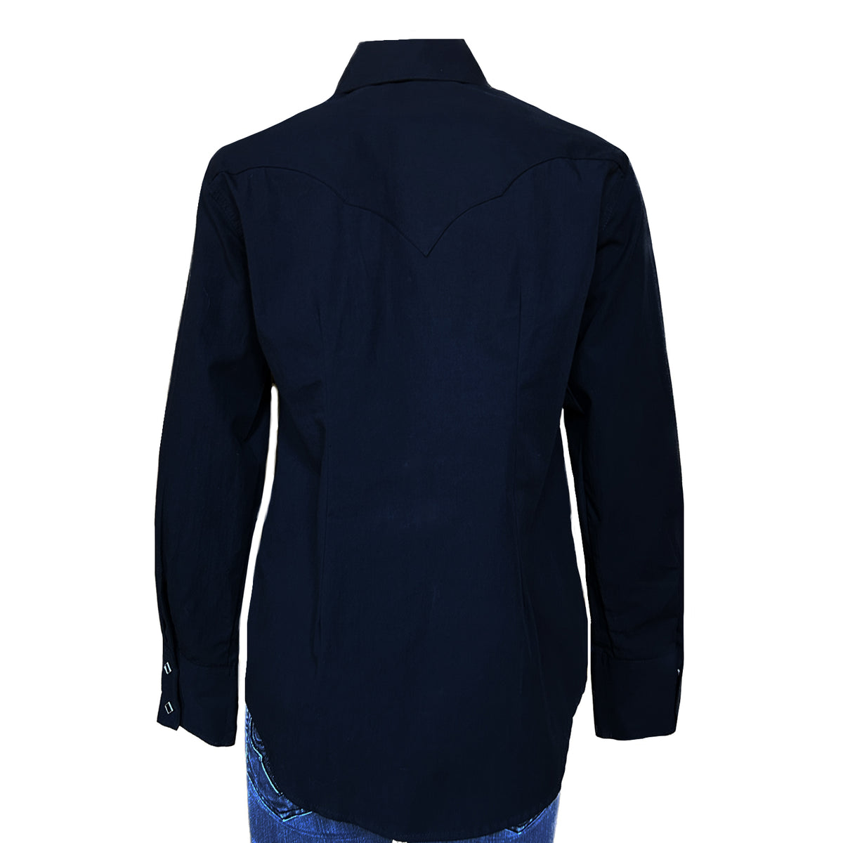 Women's Classic Pima Cotton Solid Black Western Shirt by Rockmount Ranch Wear with diamond snaps and sawtooth pockets