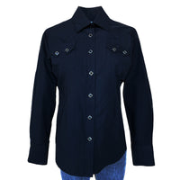 Women's Classic Pima Cotton Solid Black Western Shirt by Rockmount Ranch Wear with diamond snaps and sawtooth pockets