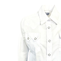 Women's Classic Pima Cotton Solid White Western Shirt by Rockmount Ranch Wear with diamond snaps and sawtooth pockets