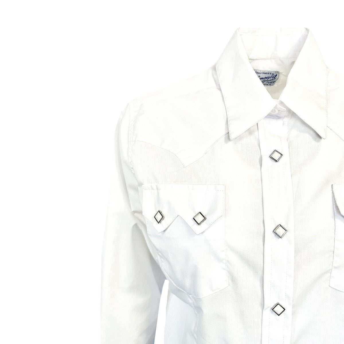 Women's Classic Pima Cotton Solid White Western Shirt by Rockmount Ranch Wear with diamond snaps and sawtooth pockets