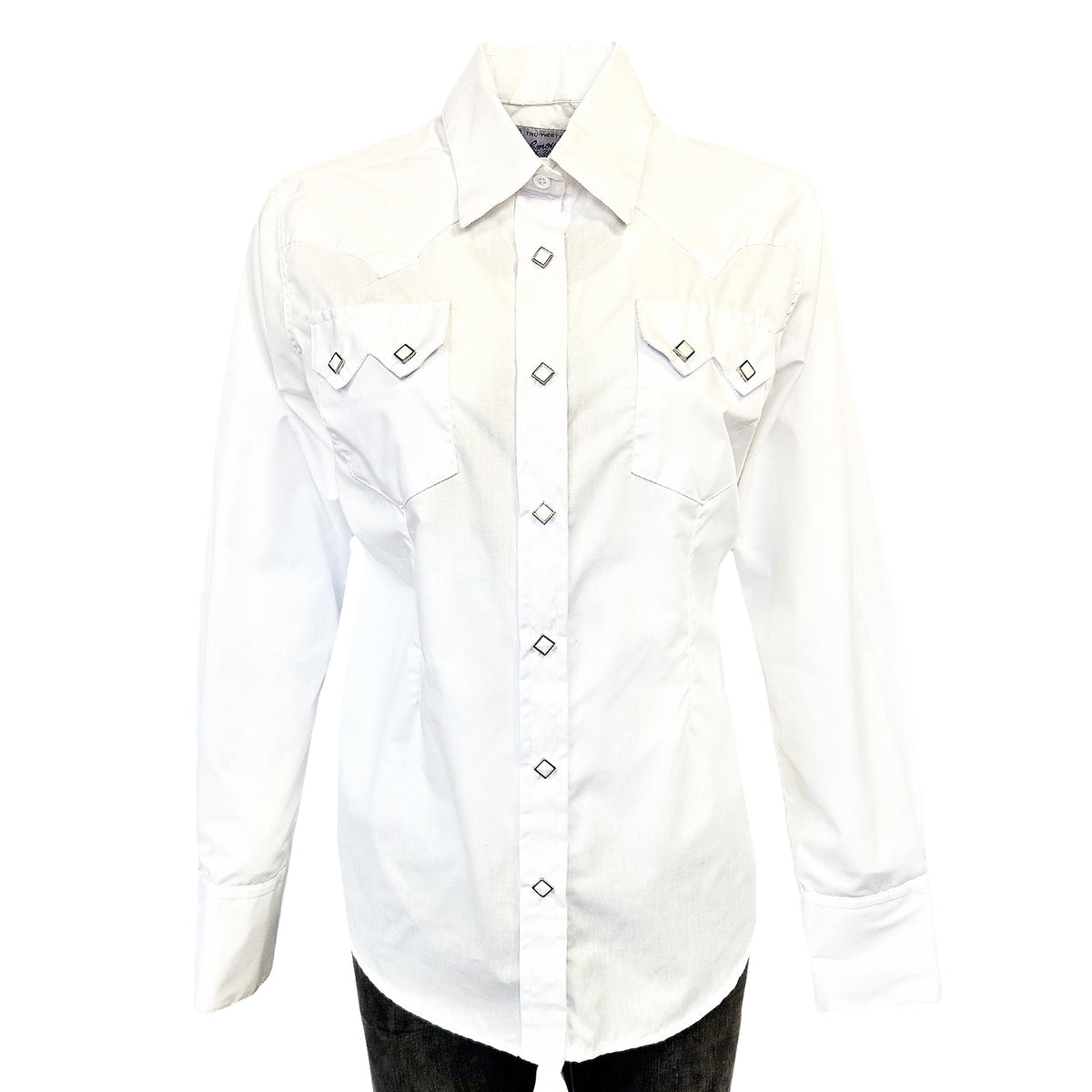 Women27s Classic Pima Cotton Solid White Western Shirt by Rockmount Ranch Wear with diamond snaps