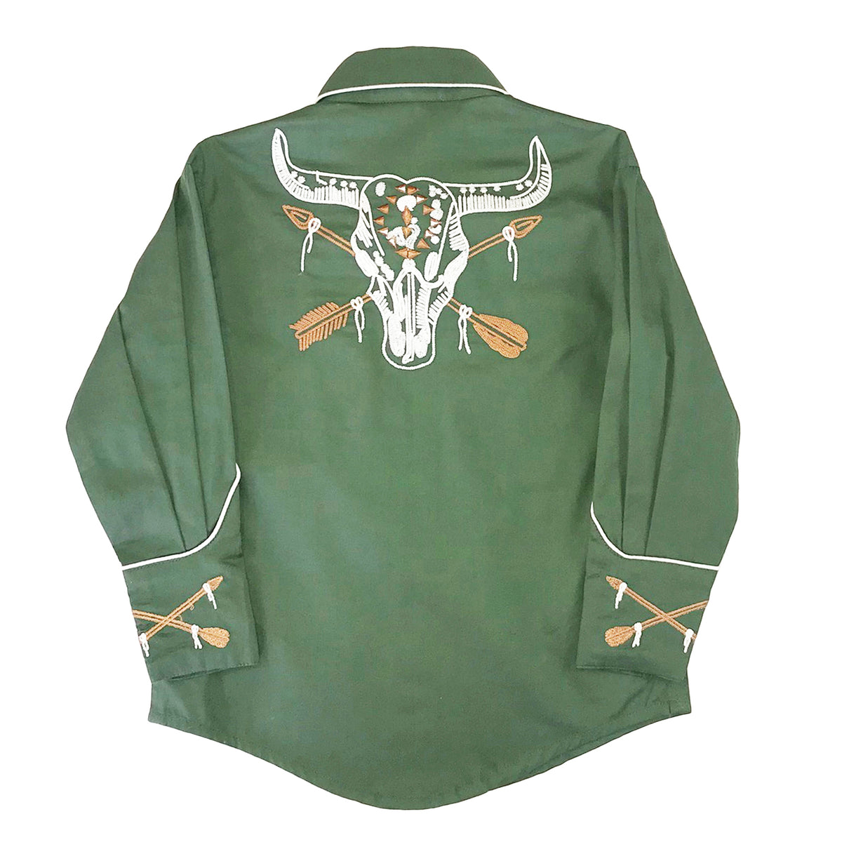 Kid's Vintage Green Steer Skull Arrow Chain Stitch Embroidered Western Shirt by Rockmount Ranch Wear with western shirt