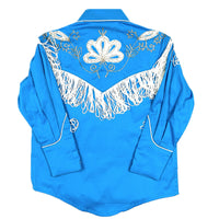 Kid's Vintage Turquoise Embroidered Fringe Western Shirt by Rockmount Ranch Wear with fringe and floral embroidery