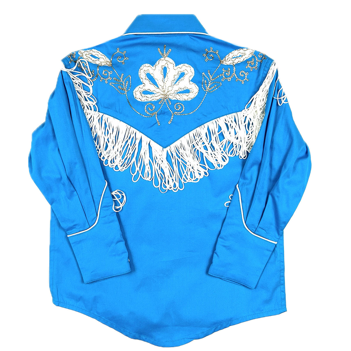 Kid's Vintage Turquoise Embroidered Fringe Western Shirt by Rockmount Ranch Wear with fringe and floral embroidery