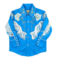 Kid's Vintage Turquoise Embroidered Fringe Western Shirt by Rockmount Ranch Wear with fringe western wear