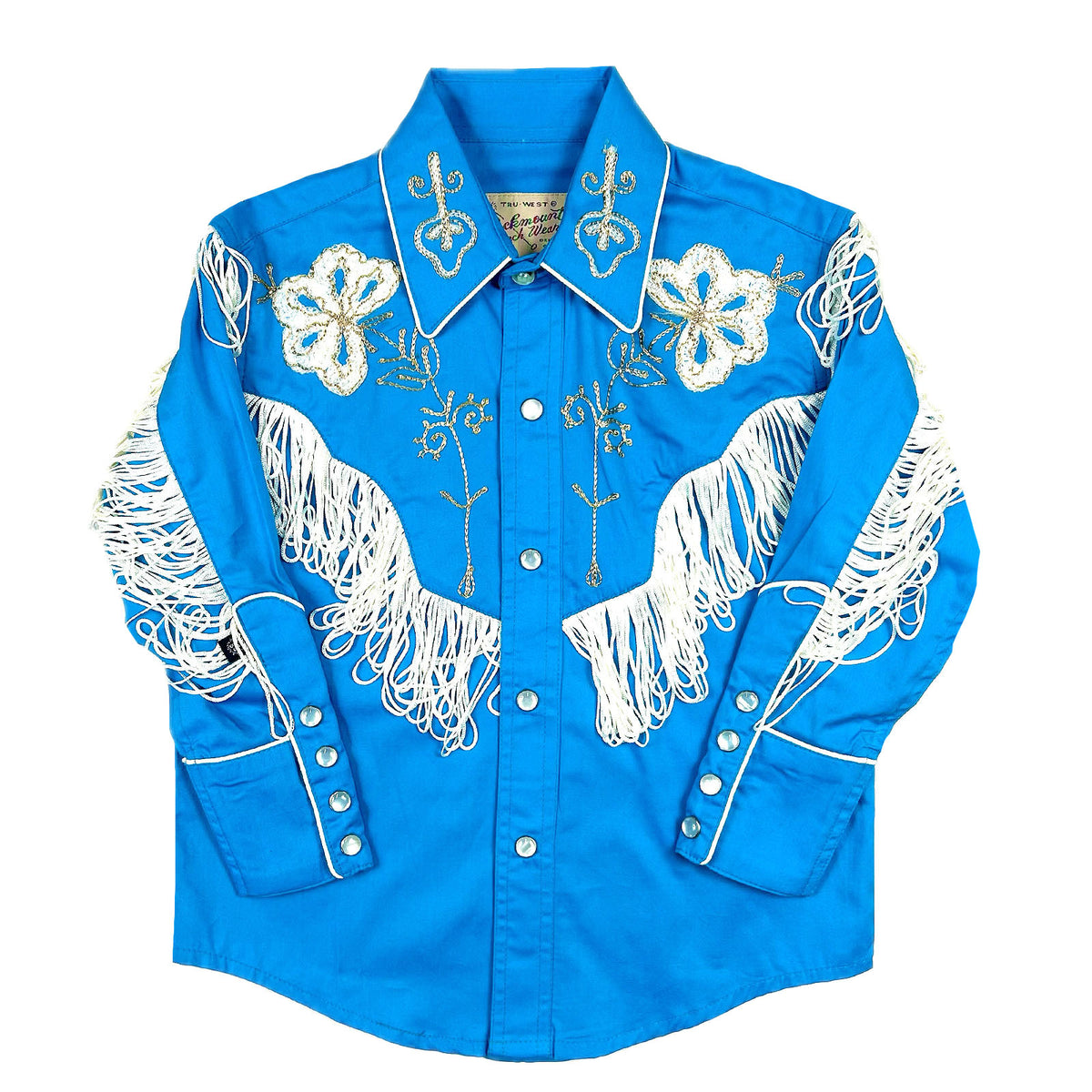 Kid's Vintage Turquoise Embroidered Fringe Western Shirt by Rockmount Ranch Wear with fringe western wear