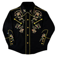 Kid's Vintage Black Variegated Floral Embroidered Western Shirt by Rockmount Ranch Wear, embroidered western shirt