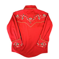 Kid's Vintage Red Variegated Floral Embroidered Western Shirt by Rockmount Ranch Wear, vintage fringe