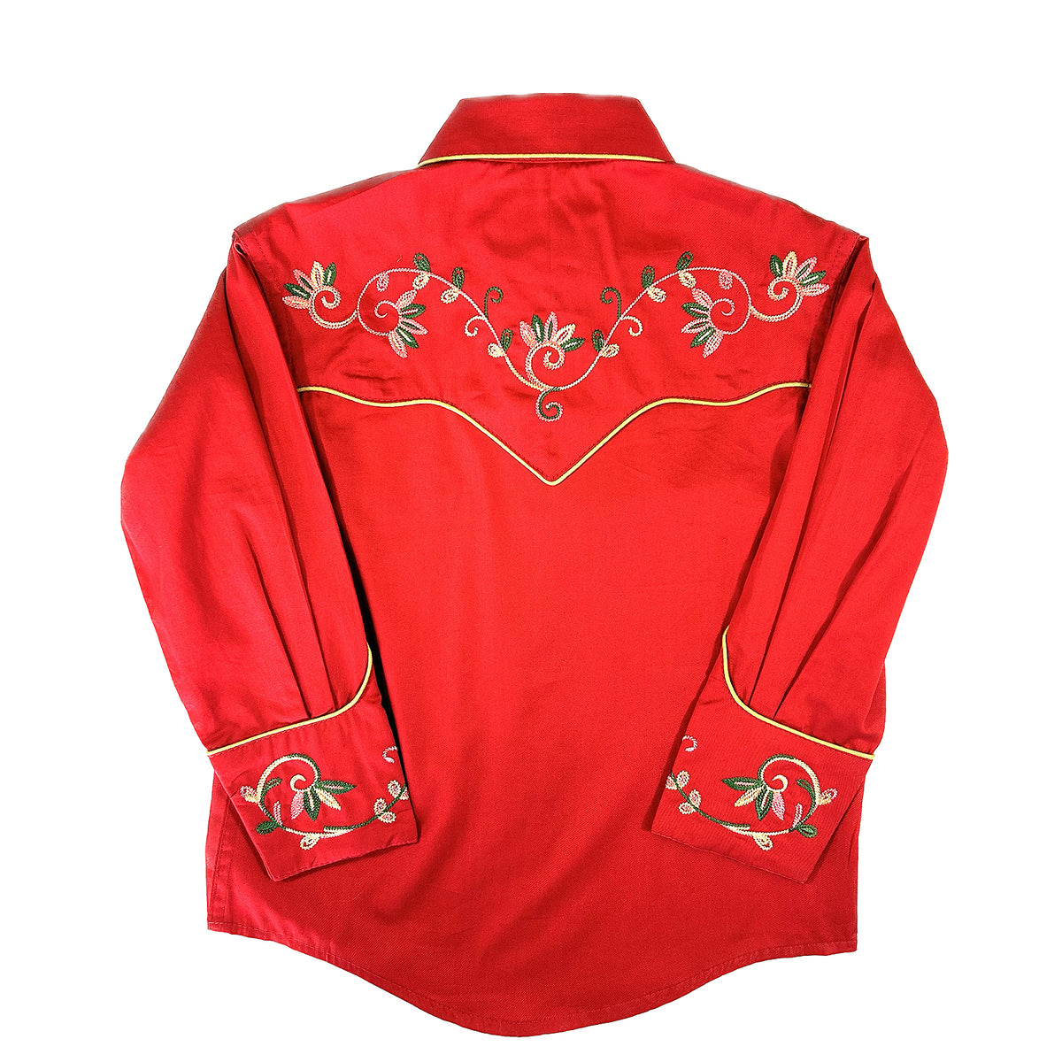 Kid's Vintage Red Variegated Floral Embroidered Western Shirt by Rockmount Ranch Wear, vintage fringe