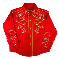Kid's Vintage Red Variegated Floral Embroidered Western Shirt by Rockmount Ranch Wear with embroidered western shirt