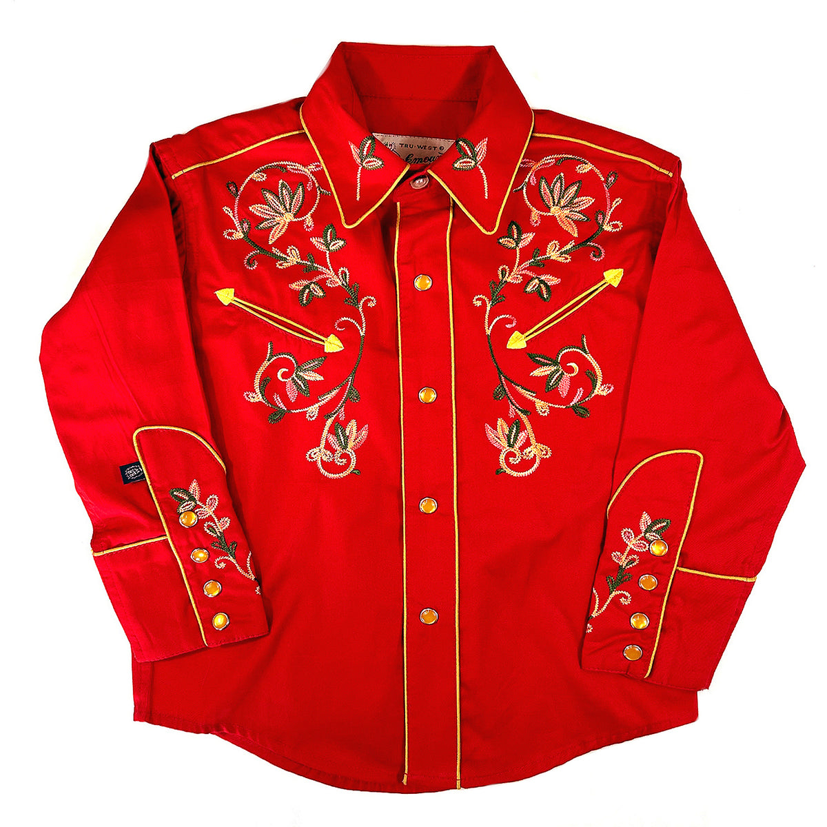 Kid's Vintage Red Variegated Floral Embroidered Western Shirt by Rockmount Ranch Wear with embroidered western shirt