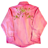 Kid's Vintage Soft Pink Floral Embroidered Western Shirt by Rockmount Ranch Wear with embroidered floral design