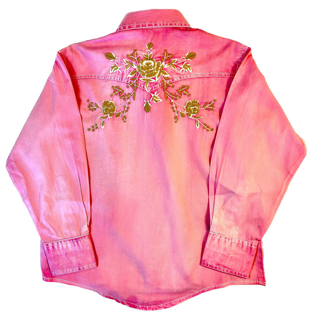 Kid's Vintage Soft Pink Floral Embroidered Western Shirt by Rockmount Ranch Wear with embroidered floral design