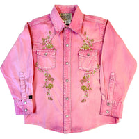 Kid's Vintage Soft Pink Floral Embroidered Western Shirt by Rockmount Ranch Wear with embroidered western shirt