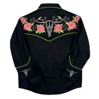 Kid's Black Longhorn and Floral Embroidered Western Shirt by Rockmount Ranch Wear with floral fringe