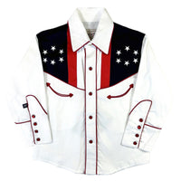 Kid's Vintage USA Flag and Eagle Embroidered Western Shirt by Rockmount Ranch Wear with red pearl snap front