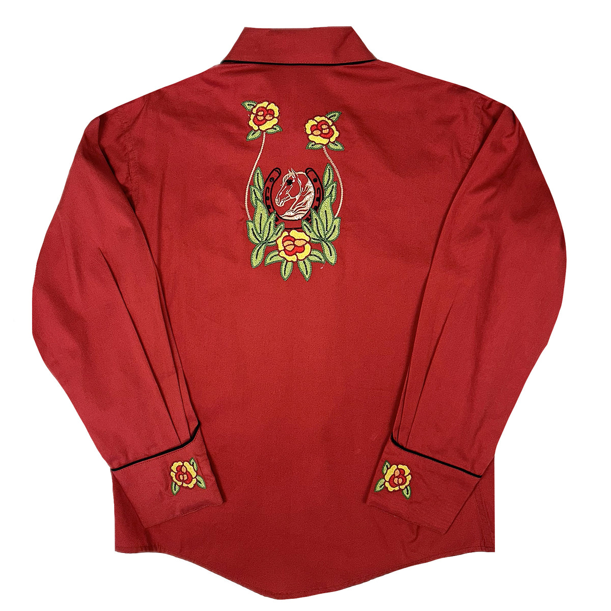 Kid's Vintage Coral Horse Head Floral Embroidered Western Shirt by Rockmount Ranch Wear, vintage embroidered western shirt