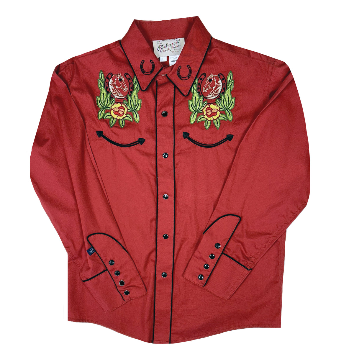 Kid's Vintage Coral Horse Head Floral Embroidered Western Shirt by Rockmount Ranch Wear with embroidered western shirt