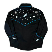Kids Black Out of This World Embroidered Western Shirt by Rockmount Ranch Wear, vintage western shirt with embroidered celestial print